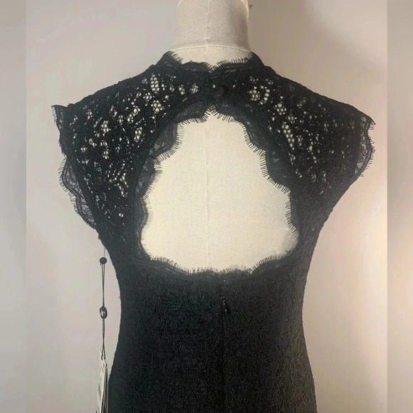 NWT ADRIANNA PAPELL LACE OVERLAY CUTOUT BACK SHEATH BLACK DRESS Size 6 - Picture 5 of 12